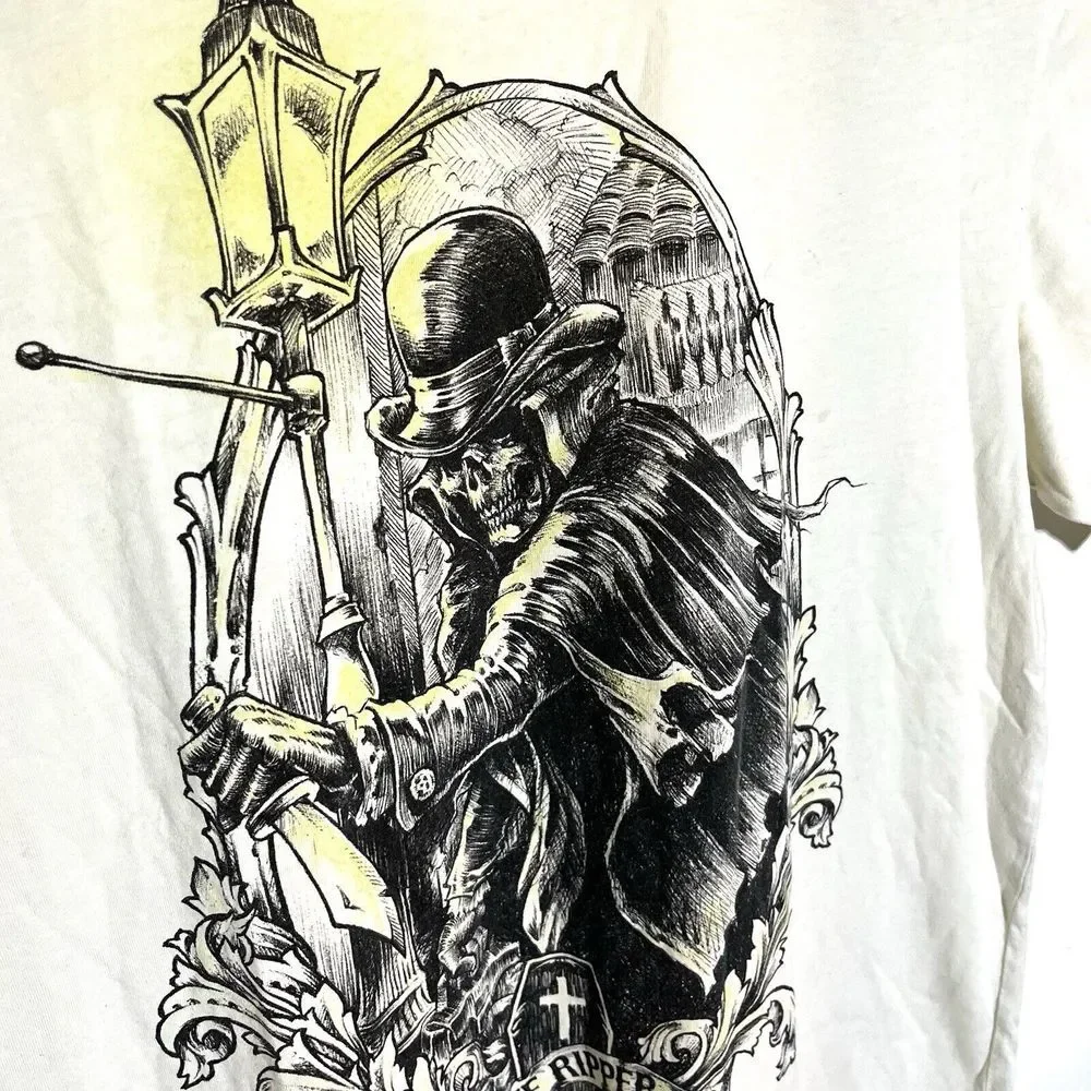 Affliction Men's XL‎ THE RIPPER Skull Reaper Lantern White Tshirt Y2K Grunge
